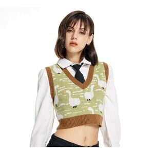 Cider Sweater Vest Crop Top Womens Small Duck All Over Pattern Knit Preppy